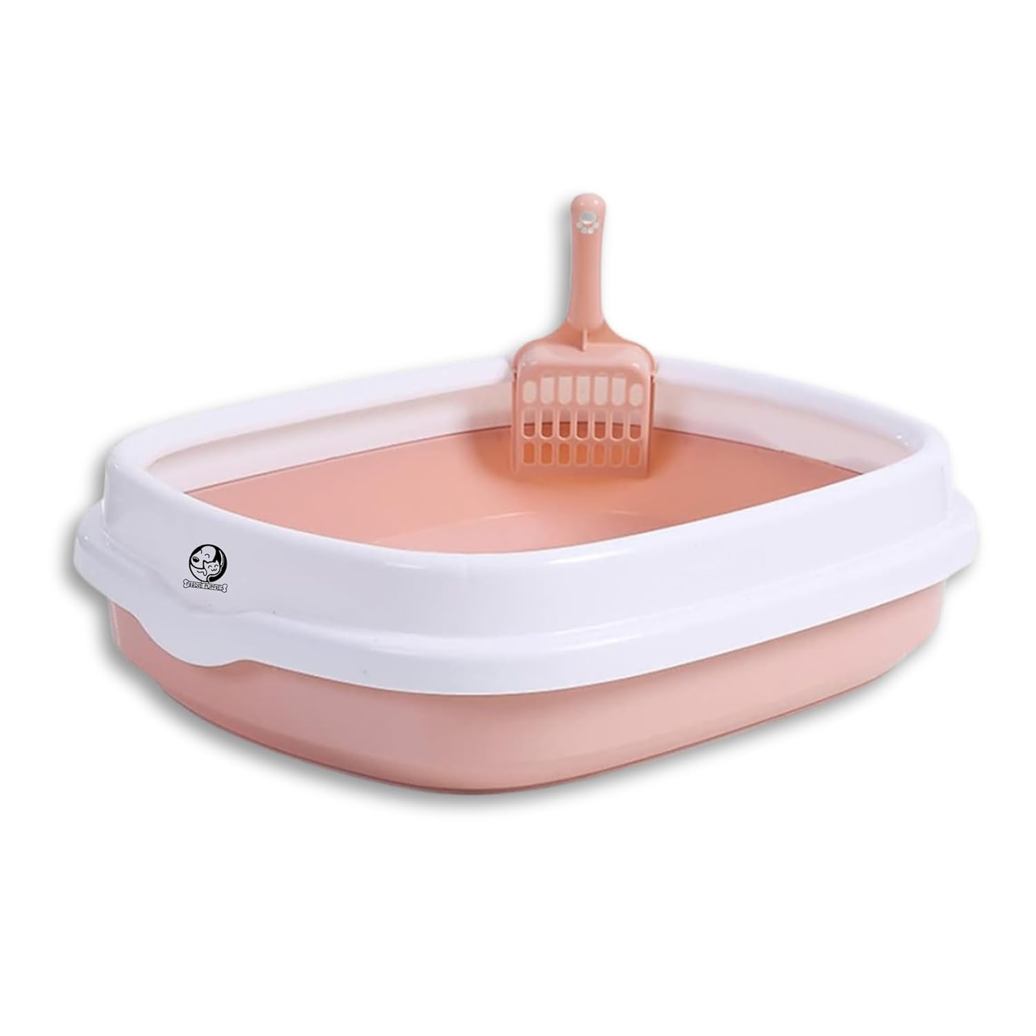 Foodie Puppies Cat Litter Box Tray with Rim and Free Scooper (Large (Peach) - 46 x 38 x 13 cm) | Semi-Closed Design and Durable Quality | Pet Litter Sand Tray Suitable for All Adult Cats & Kittens