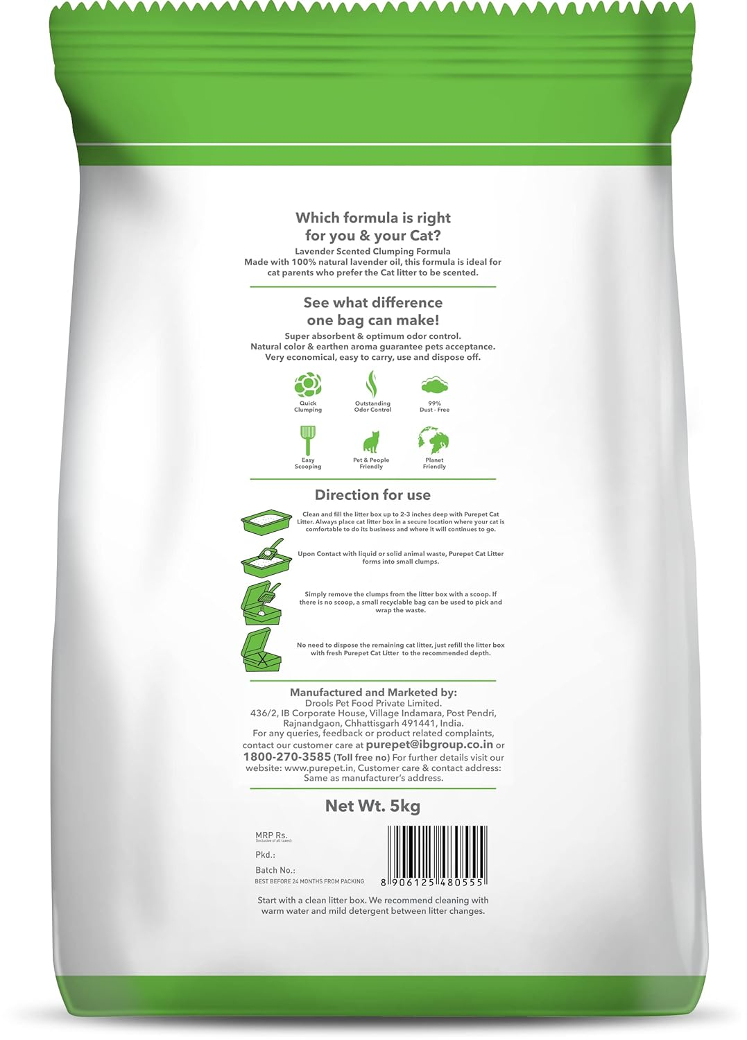 Purepet Cat Litter for All Cat Breed litter Lavender Fragrance - 5kg Pack Pet Litter Tray Refill - Image 2