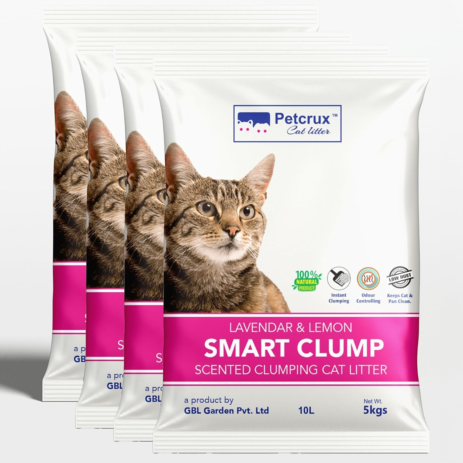 PetCrux Smart Clump Cat Litter | Natural Bentonite Clay | Pet Friendly Lavender Essential Oils | Superior Odour Control | 99.9% Dust Free Scoopable (for Multiple Cats), 20kg Total - 4 Packs of 5kg