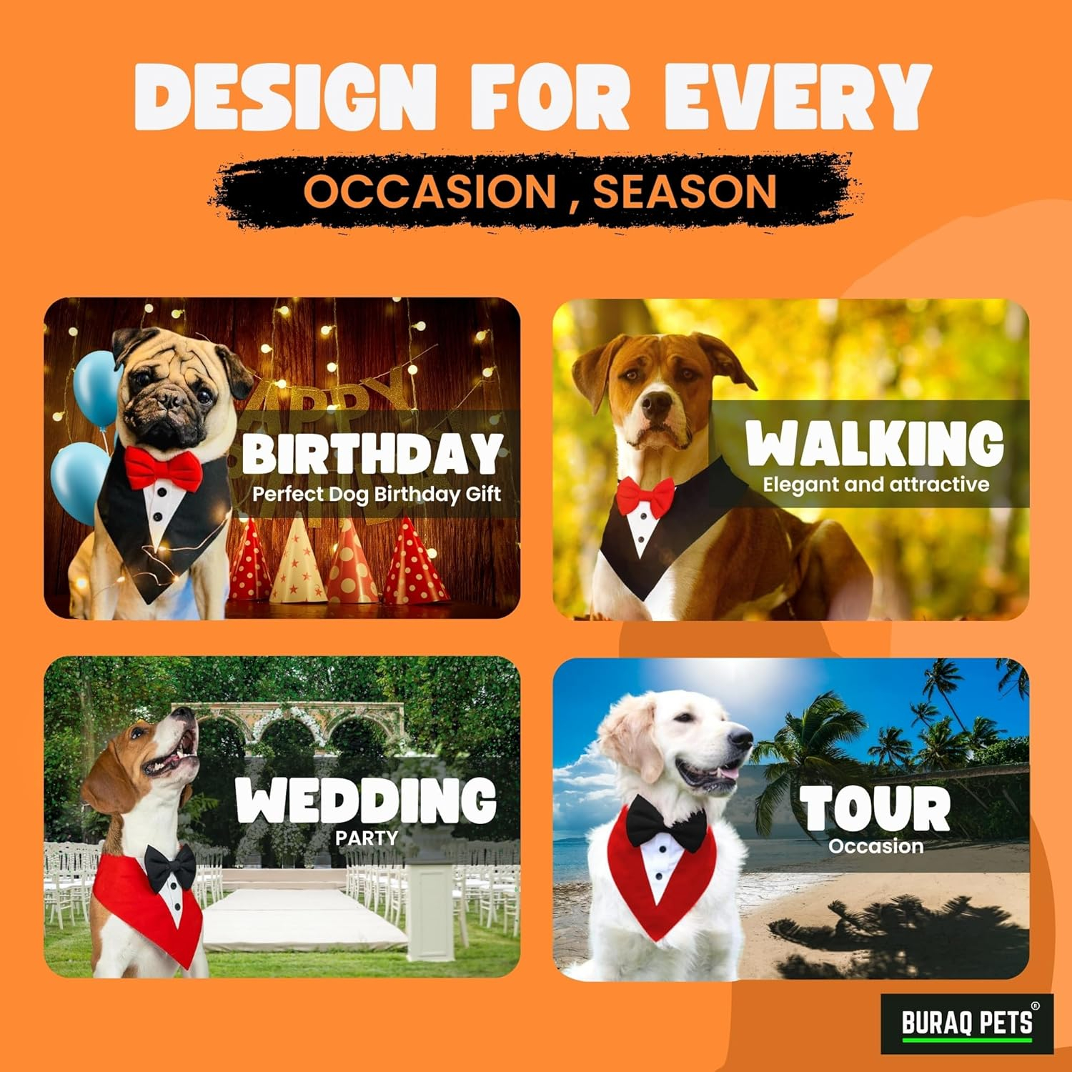 BURAQ Dog Tuxedo Bandana, Ideal for Dog Birthday Decorations, Adorable and Comfortable Pet Apparel (S - Black) - Image 2