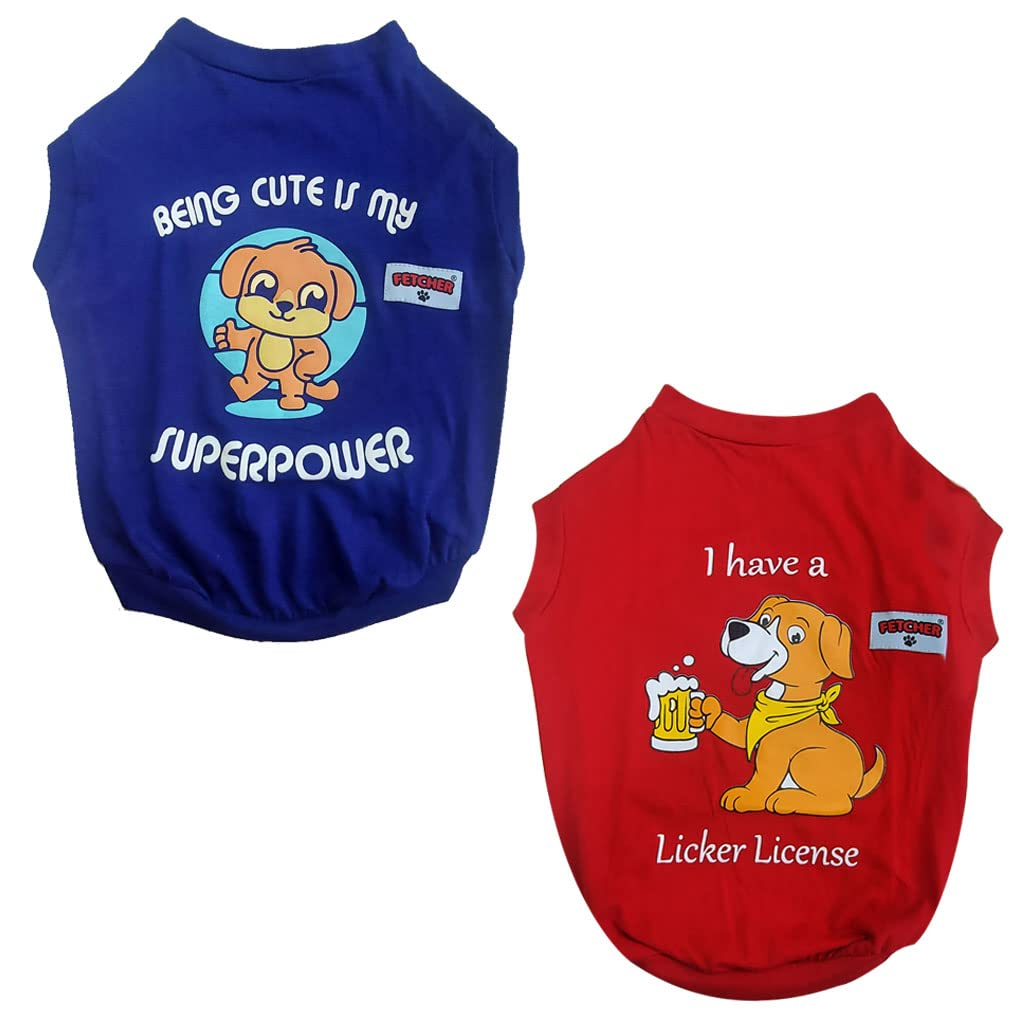 FETCHER Ink Blue and Bright Red T-Shirt for Dogs and Cats… (16" Medium)