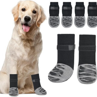 KUTKUT 4Pcs Non-Slip Dog Socks for Indoor Flooring, Grip Socks of Senior Dogs Indoor Outdoor Adjustable Pet Paw Protectors for Injury Tiger Stripe (Size: XL: L*W : 20 * 8cm)