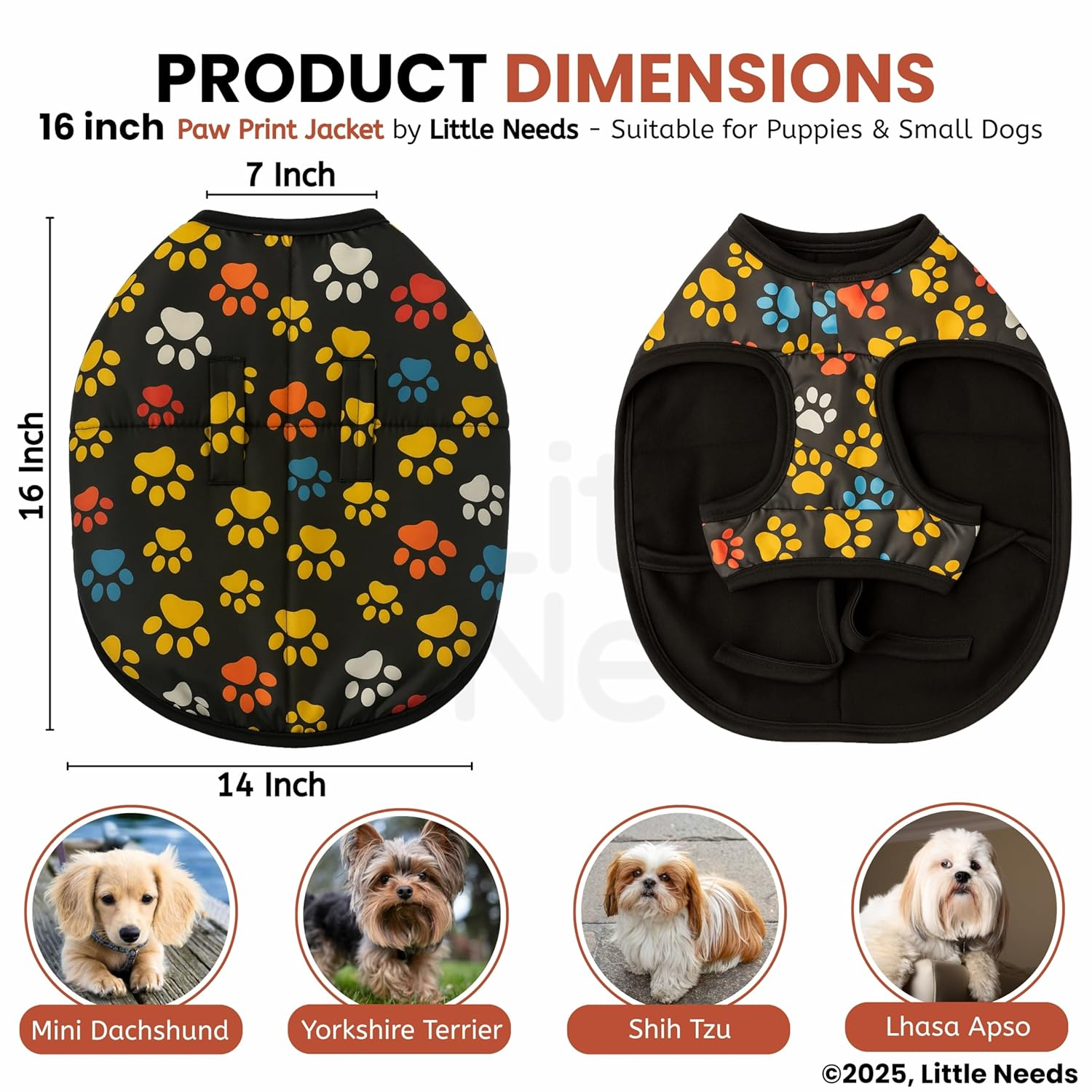 Dog Winter Jacket - (Paw Print, 16 Inch) for Small Dogs | Ultra Warm Waterproof & Windproof Coat | Adjustable Velcro Closure, Washable Vest for Cold Weather | Indoor & Outdoor Use - Image 2
