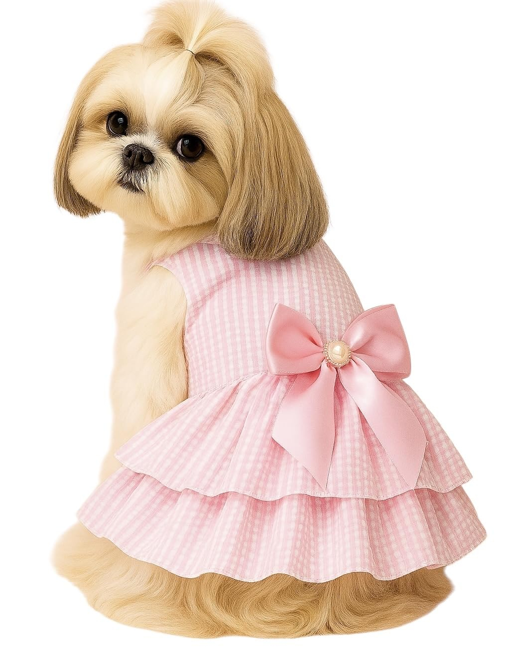 KUTKUT Dress For Small Breed Dog Puppy Clothes Female Princess Tutu Striped Skirt Summer Shirt For Shihtzu, Papillon Etc Cat Pet Apparel Outfits (Size: L, Chest: 45Cm, Length: 35Cm) - Pink