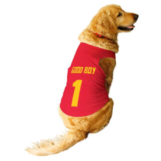Ruse Dog T-Shirt Good Boy Jersey No.1 Printed Round Neck Sleeveless Pet Cotton Vest Tank/Apparel/Clothes/Tees Gift for Dogs (Red, XL) (Retrievers, Labs etc)