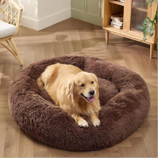 ZEXSAZONE Brown Medium Dog Bed – Soft Plush Comfortable Washable Pet for Medium Dogs & Cats, Cozy All-Weather Round Cushion Bed for Puppies & Pets