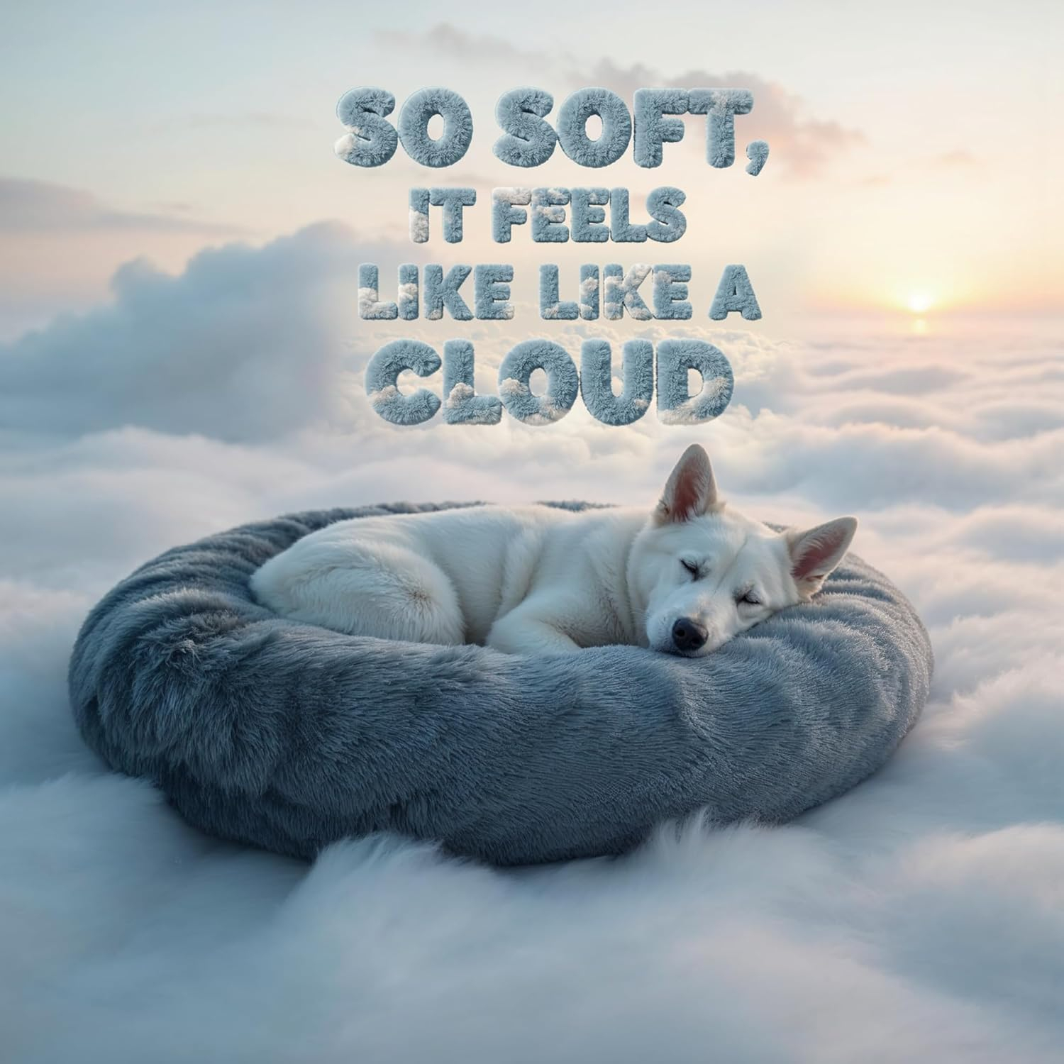 WOW DOG Calming Donut Bed for X-Large Dogs & Cats β 36"x36"x7" | Ultra-Soft Blue Gray Faux Fur | Anti-Anxiety Pet Bed for Cozy Deep Sleep - Image 2