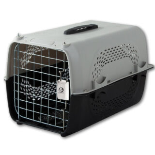 Foodie Puppies Imported Plastic Pet Travel Carrier Cage & Kennel House (49 X 34 X 28 cm, Neon Grey) for Dogs, Puppies & Small Animals I Portable Transporter Box with Metal Door and Spring Lock