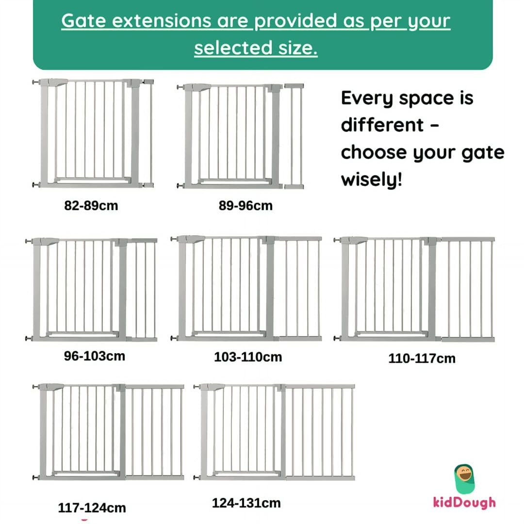 KidDough Baby Safety Gate - (89-96cms Adjustable Width Coverage), Auto Close with Double Lock System, Safety Gate for Kids, Dog Safety Gate, Baby Proofing Products - Image 2