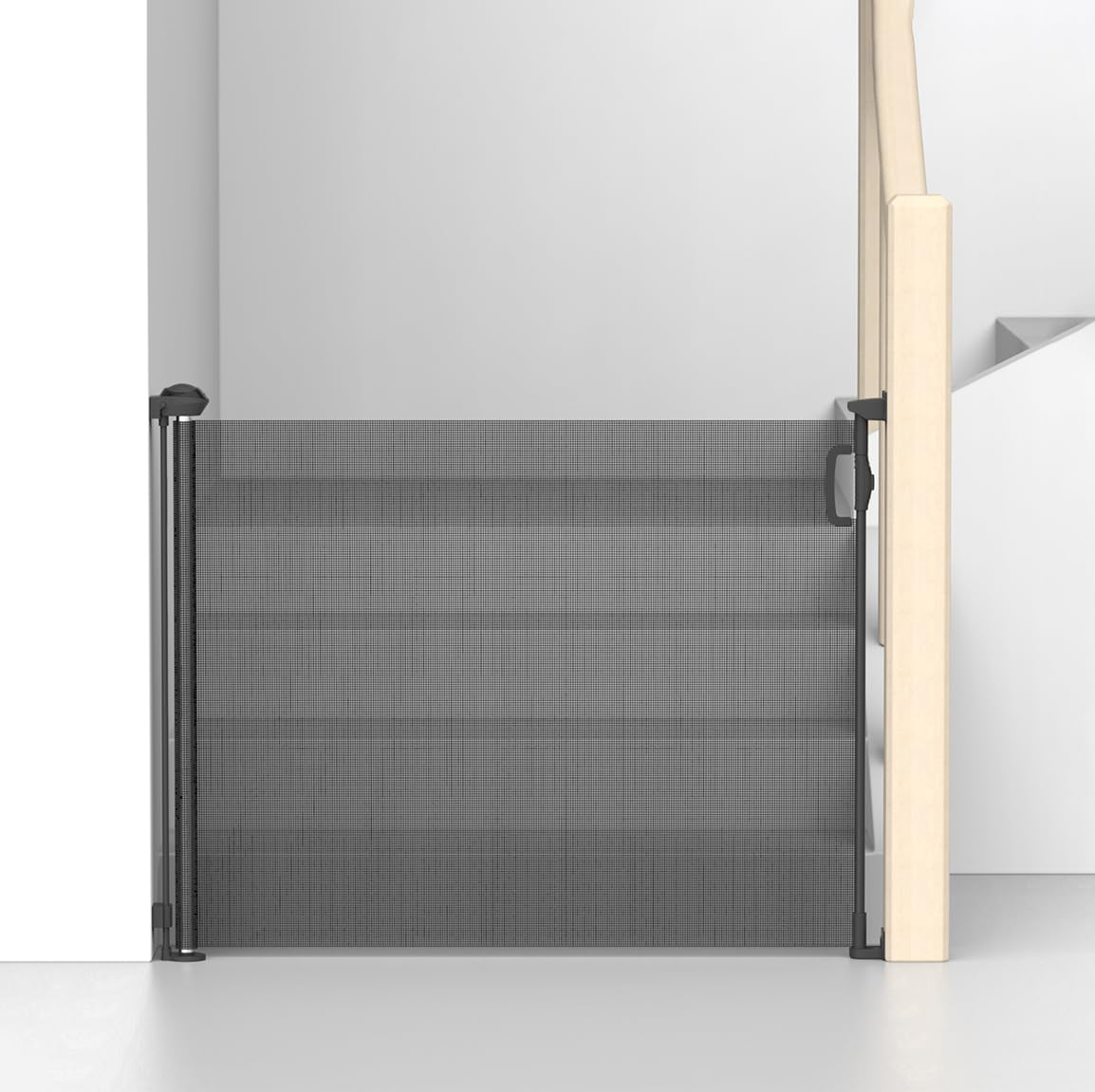 Kids Station Retractable Safety Gate for Toddlers - Barrier Fence - Mesh Baby Gate for Door and Stairs - Retractable Mesh - Height 90cm or 2.9ft - Expandable to 140cm or 4.6ft (Black)