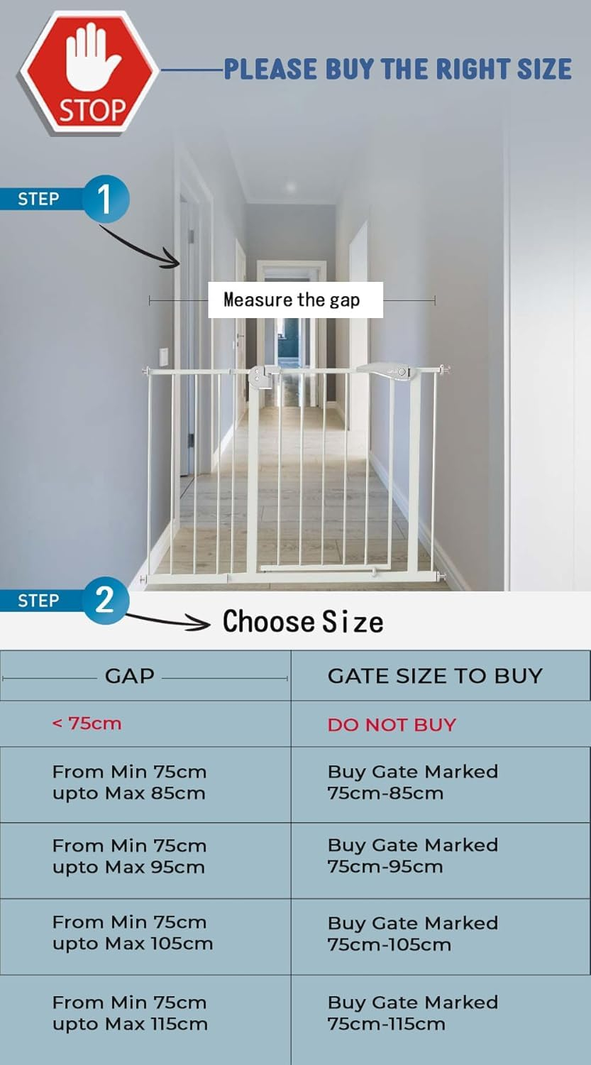 Safe-O-Kid® Adjustable 1-Year Warranty Baby Safety Gate (75-105 cm) – Durable Metal Safety Gate for Kids, Babies, and Pets – Child Gate, Baby Gate, Dog Gate – Safety Gates for Kids and Babies (Blue) - Image 2
