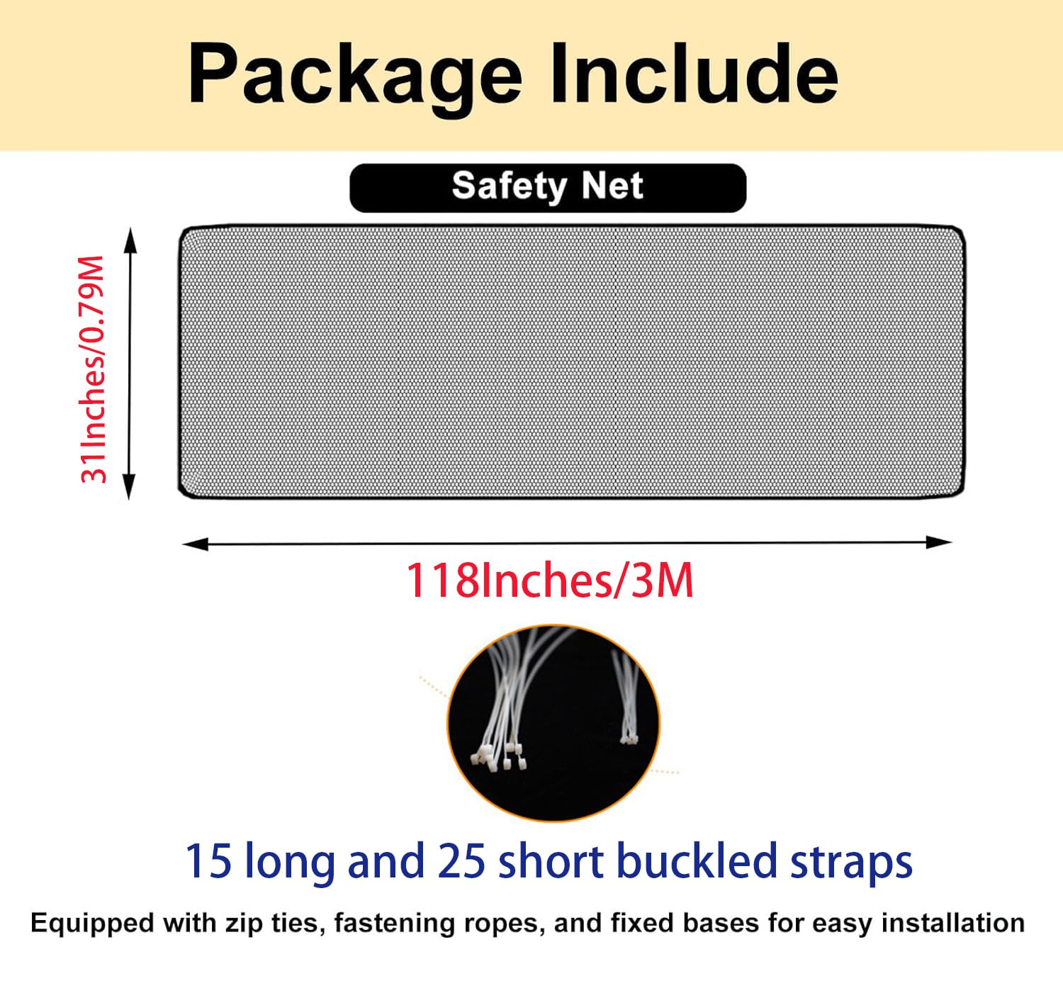 SNOWIE Soft® 118 * 31Inches Baby Safety Net for Balcony Baby Protection Stairway Safety Net Protector with 25 Nylon Ropes and 15 Buckle Safety Banister Stair Mesh for Baby Toddler - Image 2